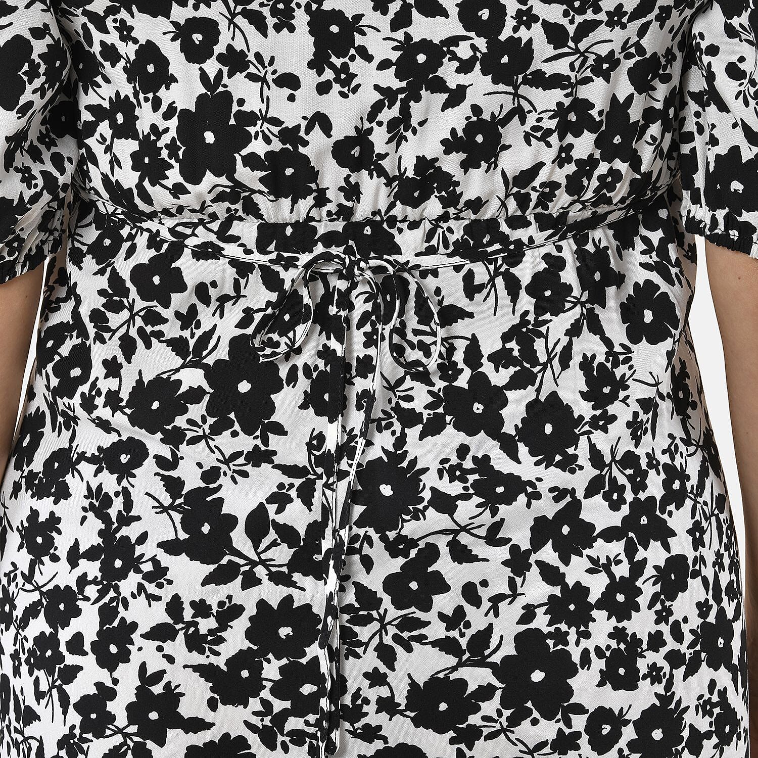 Tamsy 100% Viscose Floral Pattern Lace Trim Dress  - Black and Multi