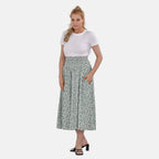 Tamsy 100% Viscose Floral Pattern Smocked Waist Culottes (Curve Size)  - Light Green