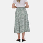 Tamsy 100% Viscose Floral Pattern Smocked Waist Culottes (Curve Size)  - Light Green