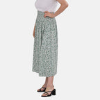 Tamsy 100% Viscose Floral Pattern Smocked Waist Culottes (Curve Size)  - Light Green