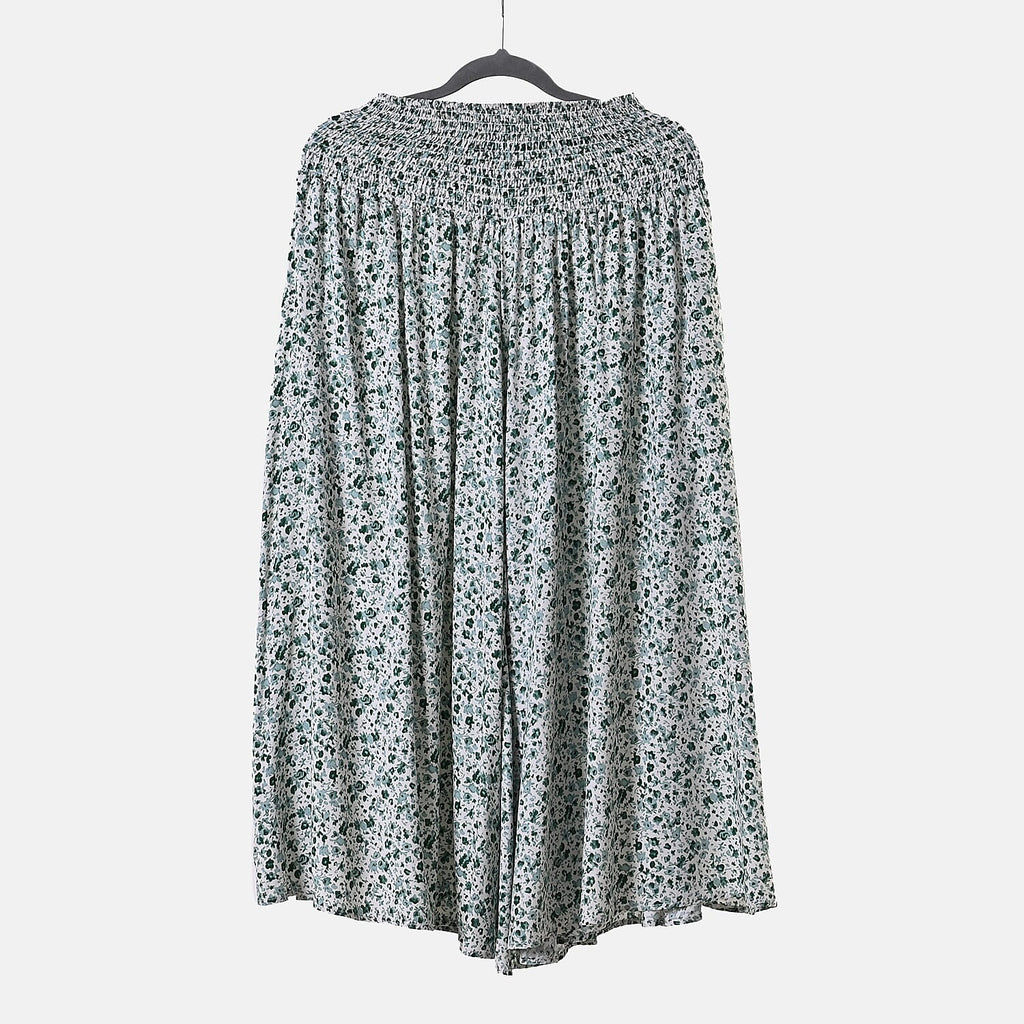 Tamsy 100% Viscose Floral Pattern Smocked Waist Culottes (Curve Size)  - Light Green