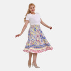 TAMSY 100% Viscose Floral Pattern Elastic Waist Summer Maxi Skirt (Fits upto 20) - White