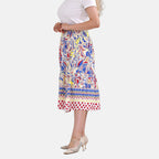 TAMSY 100% Viscose Floral Pattern Elastic Waist Summer Maxi Skirt (Fits upto 20) - White