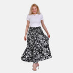 TAMSY 100% Viscose Elastic Waist Summer Floral Print Maxi Skirt (One Size) - Black