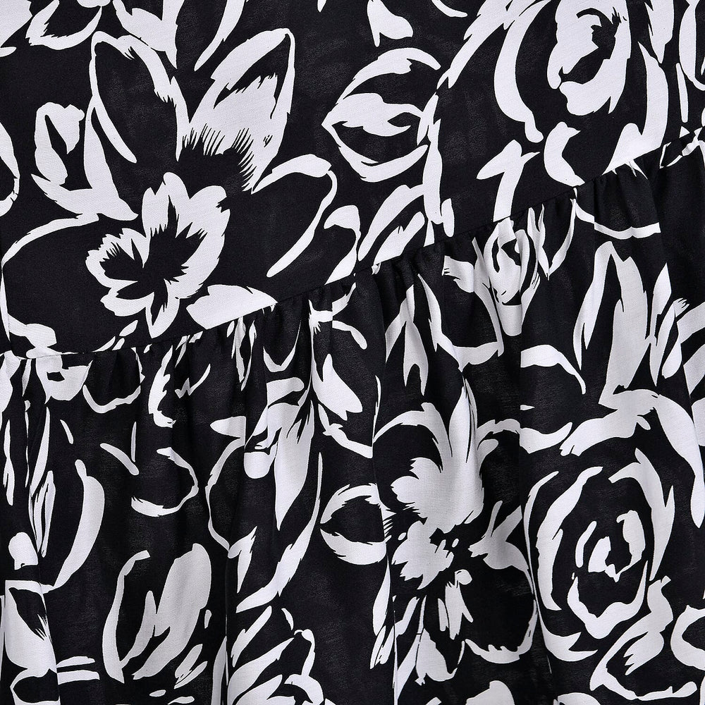 TAMSY 100% Viscose Elastic Waist Summer Floral Print Maxi Skirt (One Size) - Black