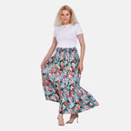 TAMSY 100% Viscose Elastic Waist Summer Floral Print Maxi Skirt (One Size) - Green