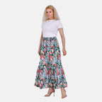 TAMSY 100% Viscose Elastic Waist Summer Floral Print Maxi Skirt (One Size) - Green