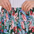 TAMSY 100% Viscose Elastic Waist Summer Floral Print Maxi Skirt (One Size) - Green