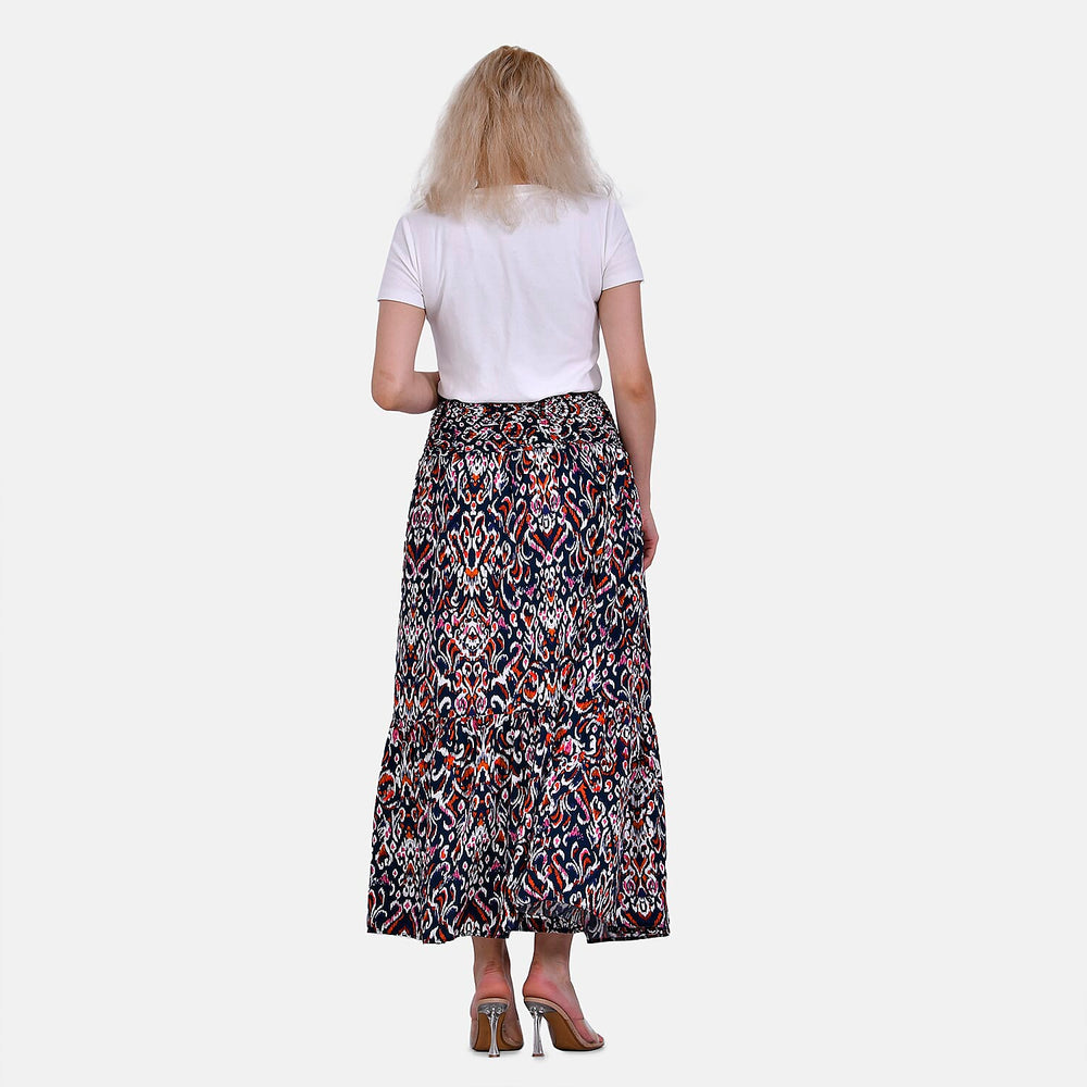 TAMSY 100% Viscose Elastic Waist Summer Floral Print Maxi Skirt (One Size) - Pink