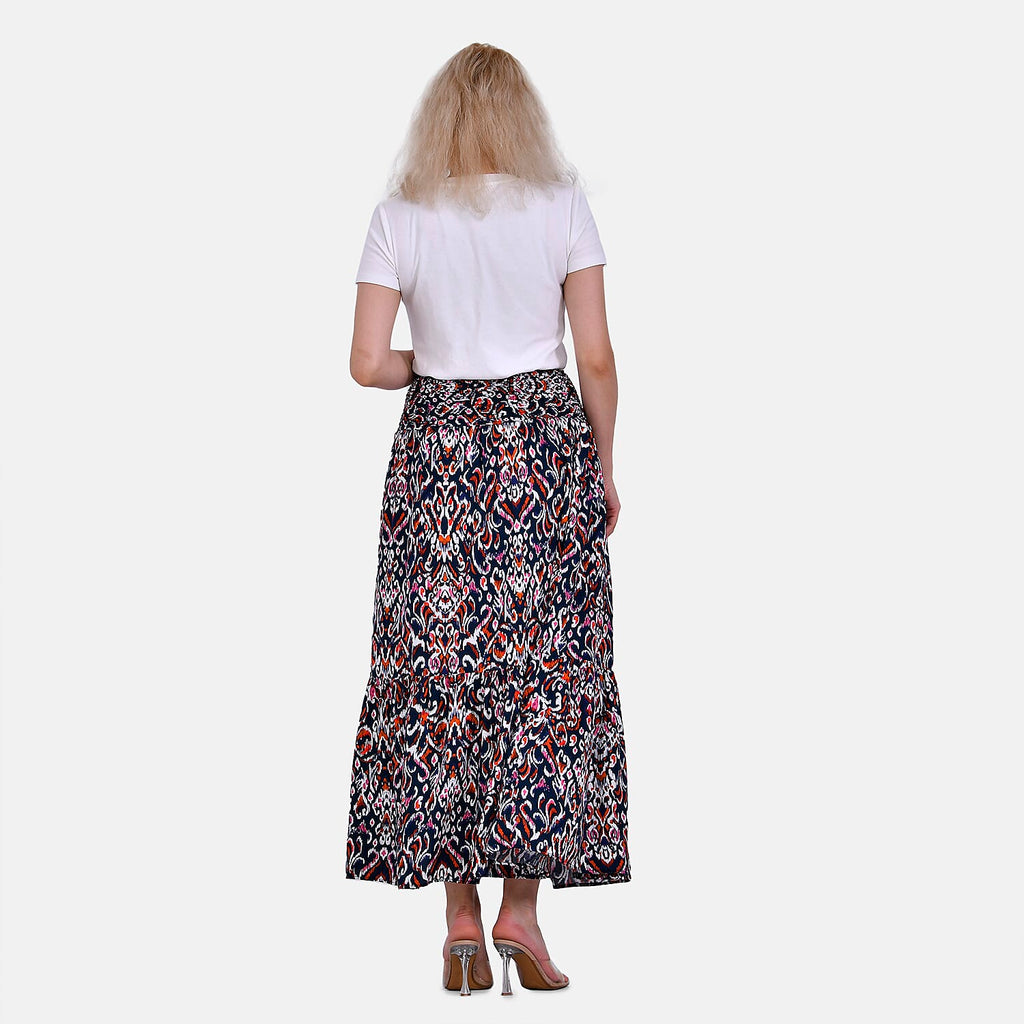 TAMSY 100% Viscose Elastic Waist Summer Floral Print Maxi Skirt (One Size) - Pink