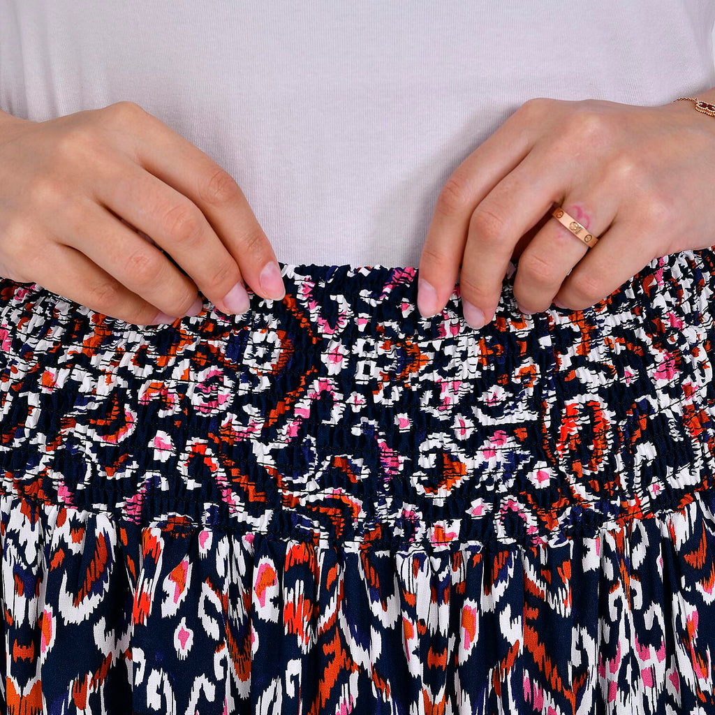 TAMSY 100% Viscose Elastic Waist Summer Floral Print Maxi Skirt (One Size) - Pink