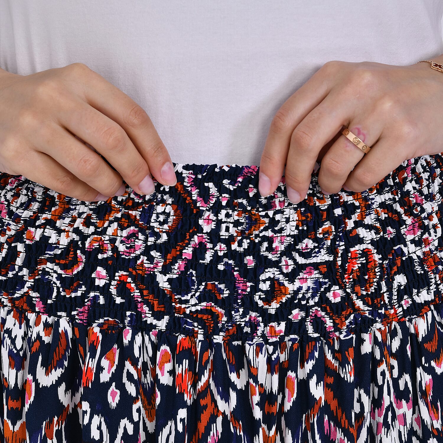 TAMSY 100% Viscose Elastic Waist Summer Floral Print Maxi Skirt (One Size) - Pink
