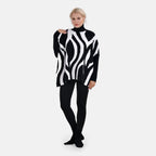 Tamsy Crew Neck Irregular Pattern Stripe Jumper (One Size Upto 18) - Black 50% Viscose
