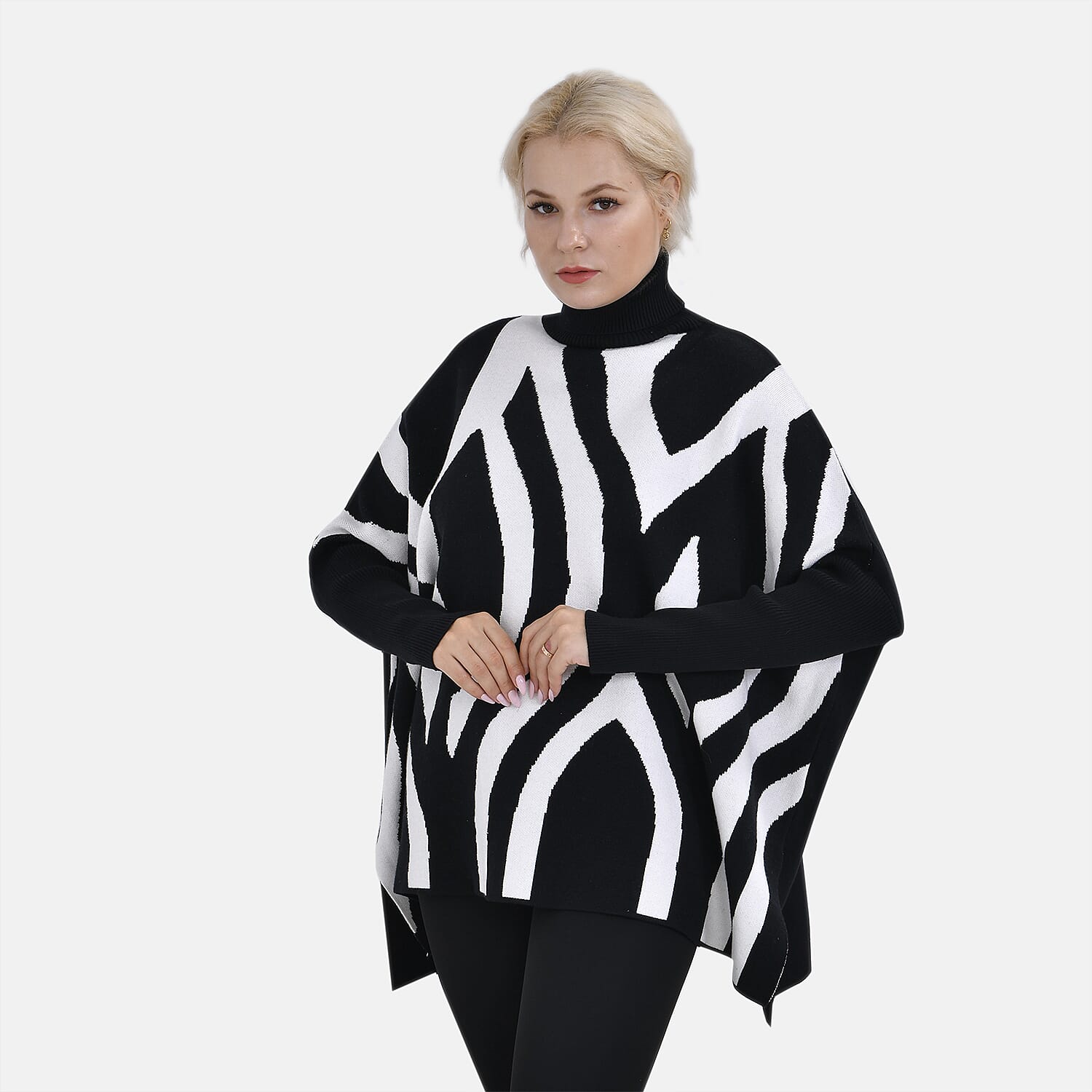 Tamsy Crew Neck Irregular Pattern Stripe Jumper (One Size Upto 18) - Black 50% Viscose
