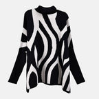 Tamsy Crew Neck Irregular Pattern Stripe Jumper (One Size Upto 18) - Black 50% Viscose