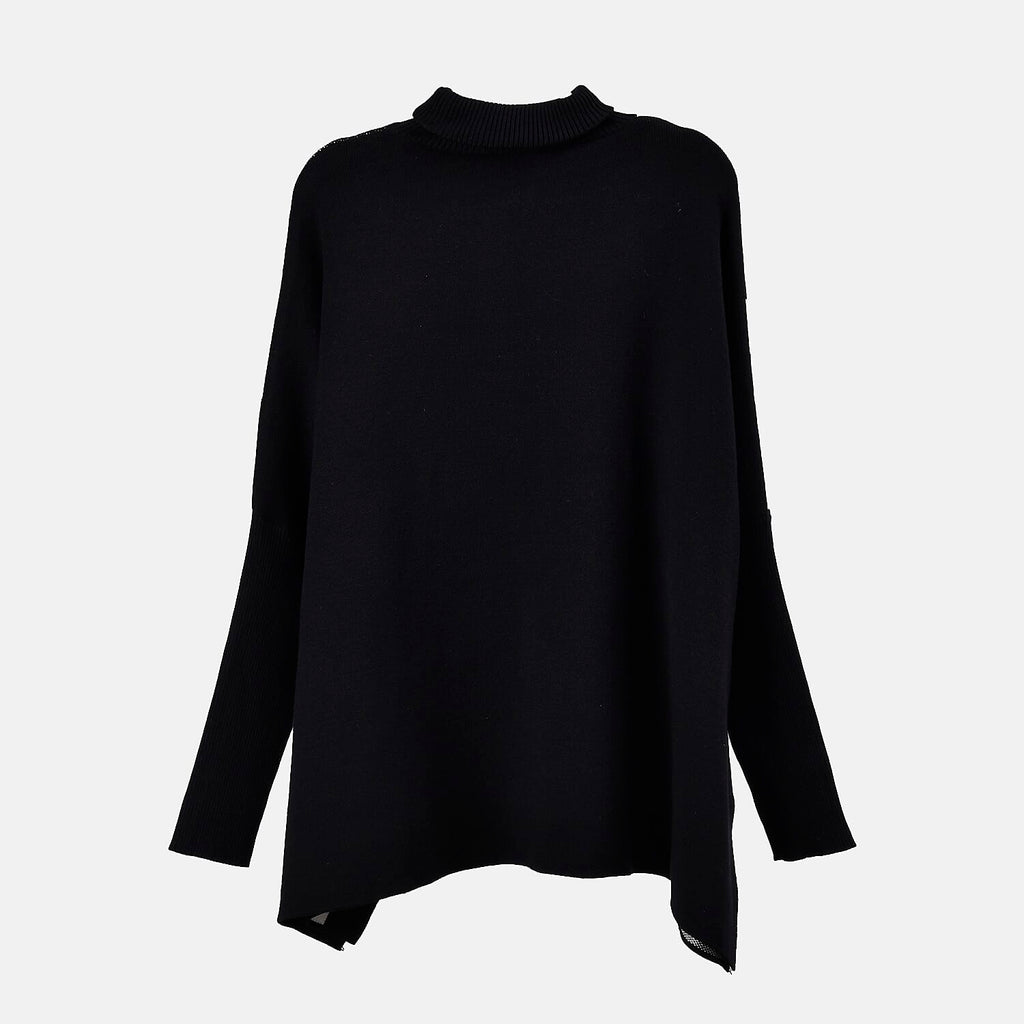 Tamsy Crew Neck Irregular Pattern Stripe Jumper (One Size Upto 18) - Black 50% Viscose
