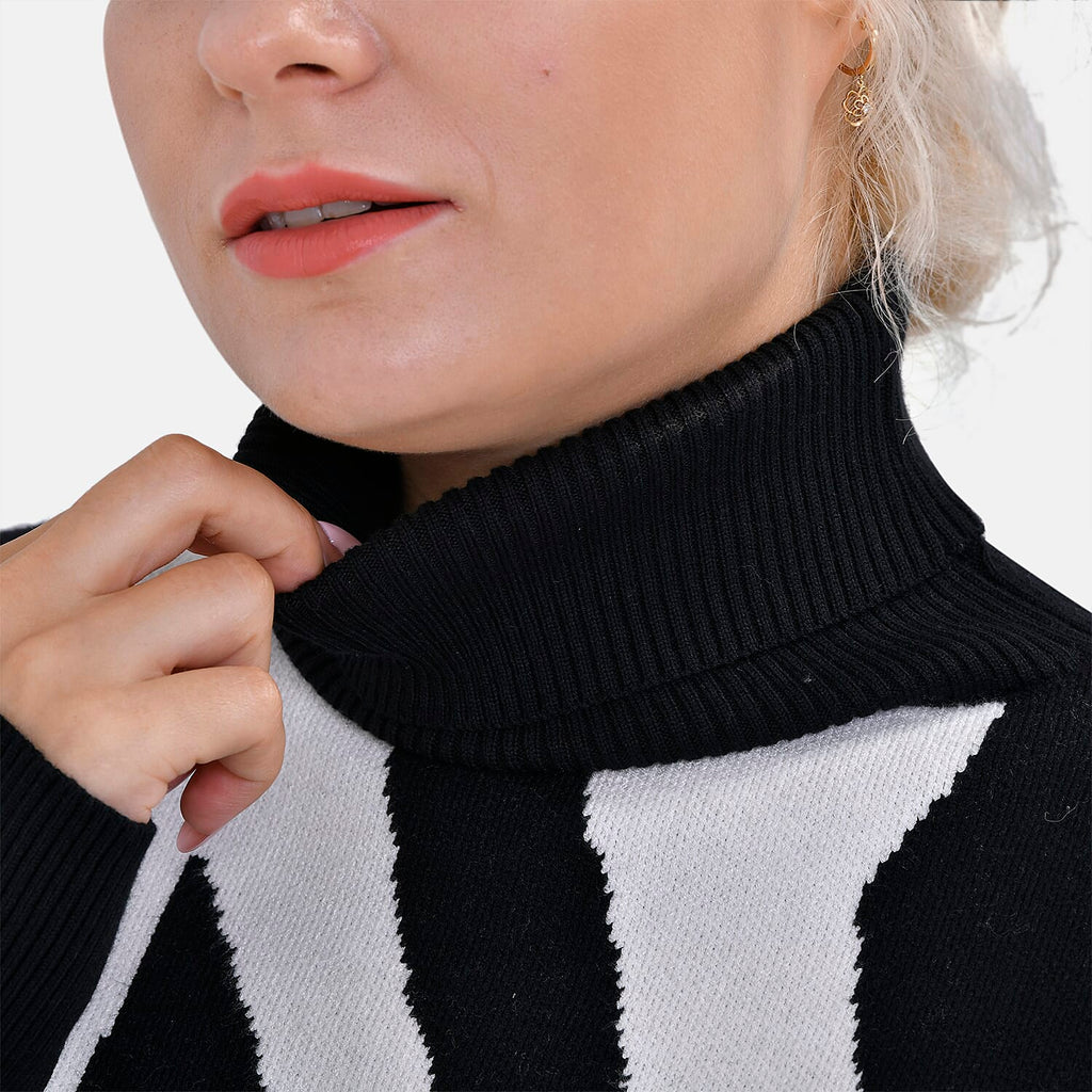 Tamsy Crew Neck Irregular Pattern Stripe Jumper (One Size Upto 18) - Black 50% Viscose