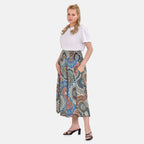 TAMSY 100% Viscose Mandala Pattern Smocked Waist Culotte (One Size Curve) - Blue