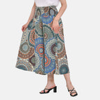 TAMSY 100% Viscose Mandala Pattern Smocked Waist Culotte (One Size Curve) - Blue