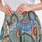 TAMSY 100% Viscose Mandala Pattern Smocked Waist Culotte (One Size Curve) - Blue