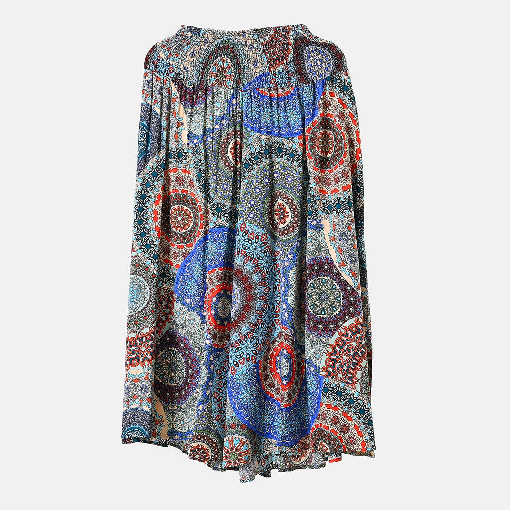TAMSY 100% Viscose Mandala Pattern Smocked Waist Culotte (One Size Curve) - Blue