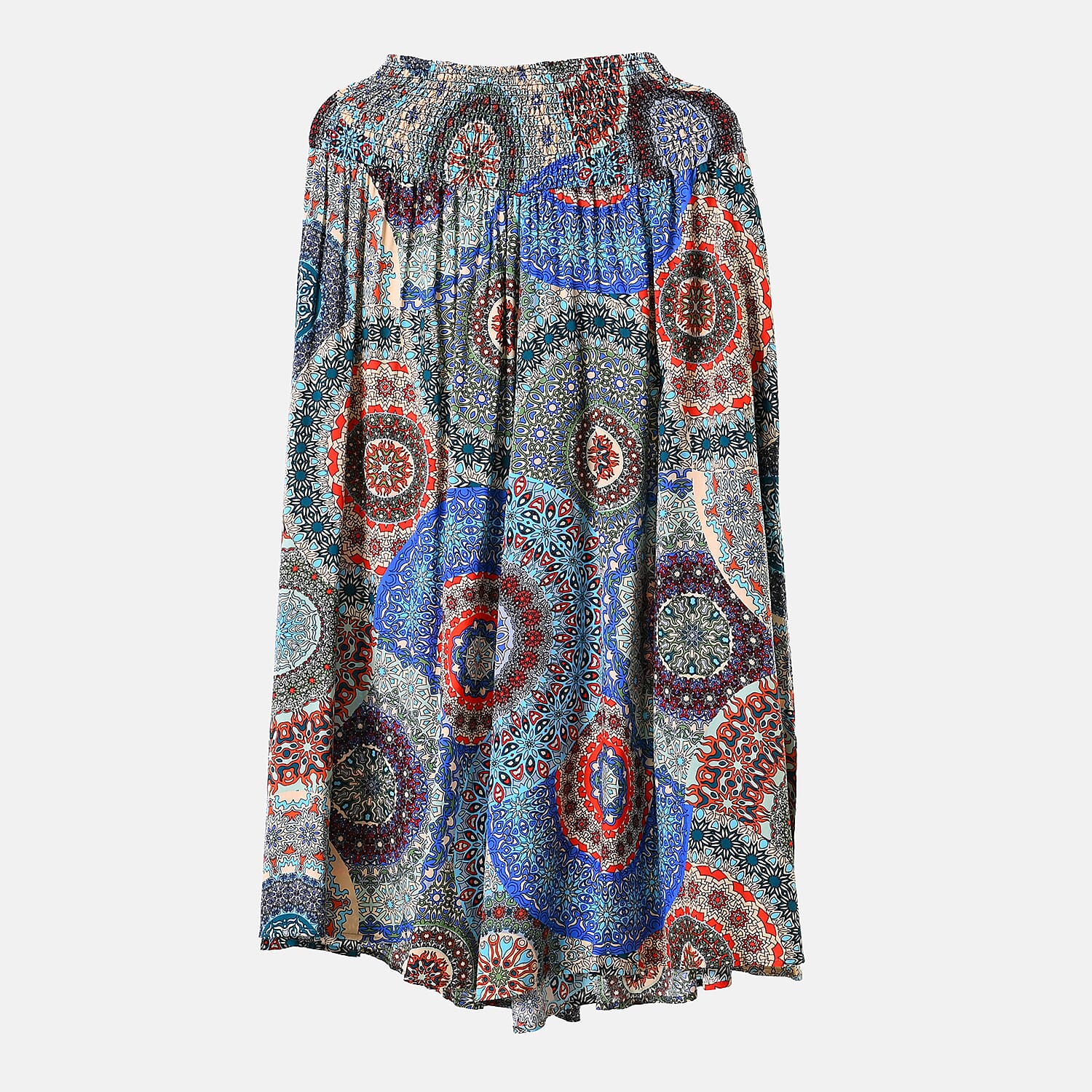 TAMSY 100% Viscose Mandala Pattern Smocked Waist Culotte (One Size Curve) - Blue