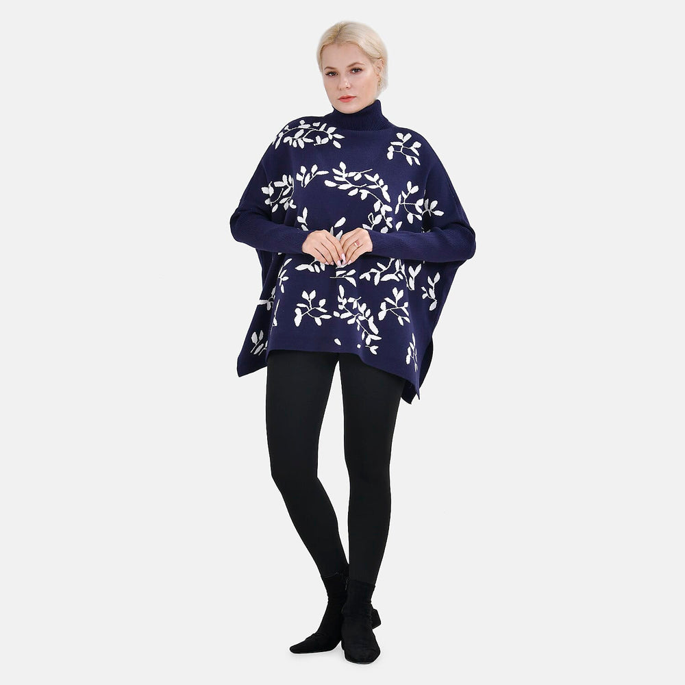 Tamsy Crew Neck Leaf Pattern Stripe Jumper (Size Upto 18) - Blue - White 50% Viscose