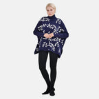 Tamsy Crew Neck Leaf Pattern Stripe Jumper (Size Upto 18) - Blue - White 50% Viscose