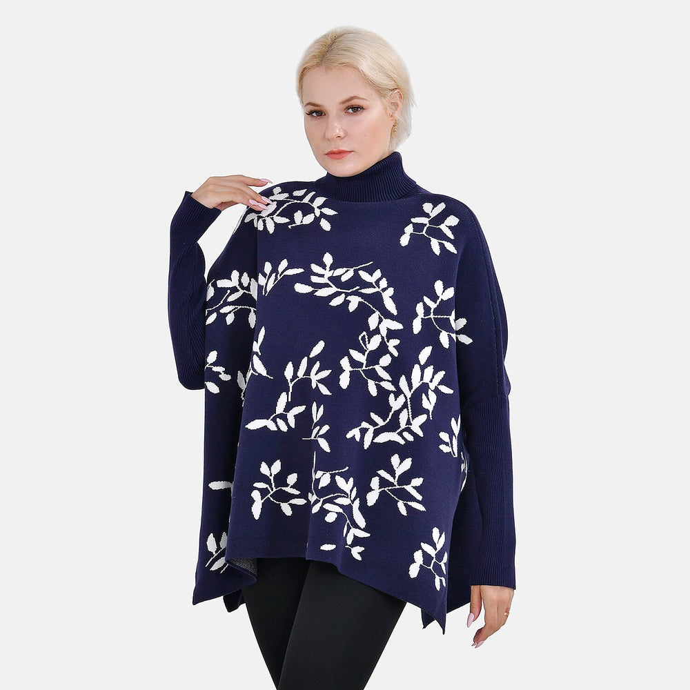 Tamsy Crew Neck Leaf Pattern Stripe Jumper (Size Upto 18) - Blue - White 50% Viscose