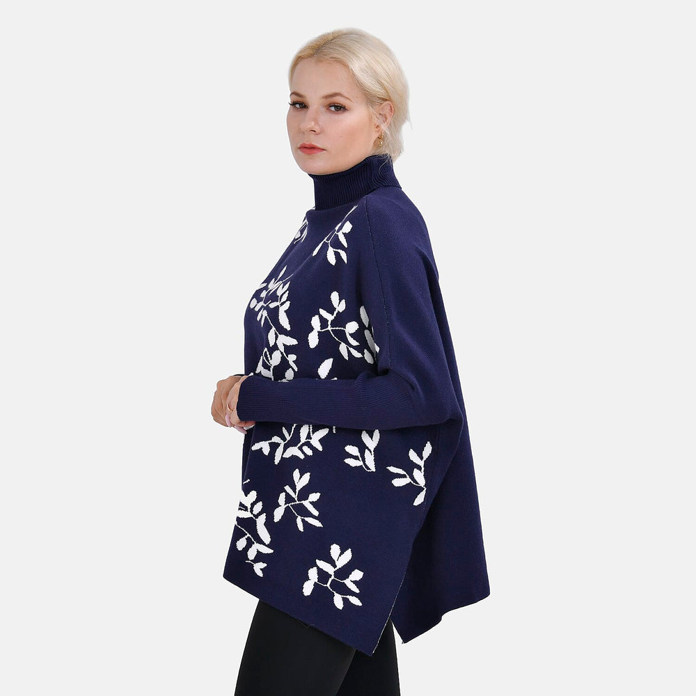 Tamsy Crew Neck Leaf Pattern Stripe Jumper (Size Upto 18) - Blue - White 50% Viscose
