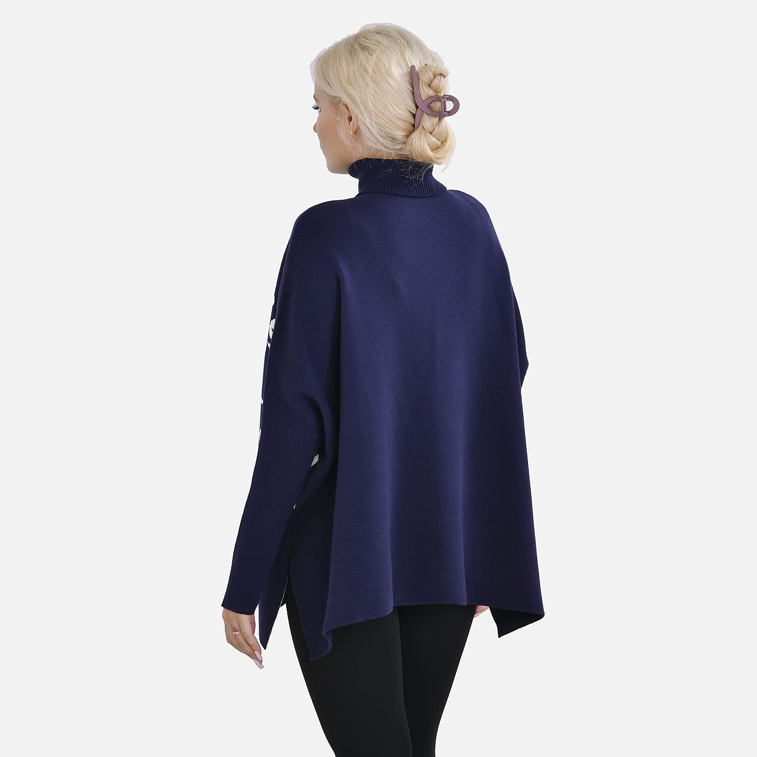Tamsy Crew Neck Leaf Pattern Stripe Jumper (Size Upto 18) - Blue - White 50% Viscose