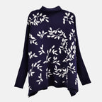 Tamsy Crew Neck Leaf Pattern Stripe Jumper (Size Upto 18) - Blue - White 50% Viscose