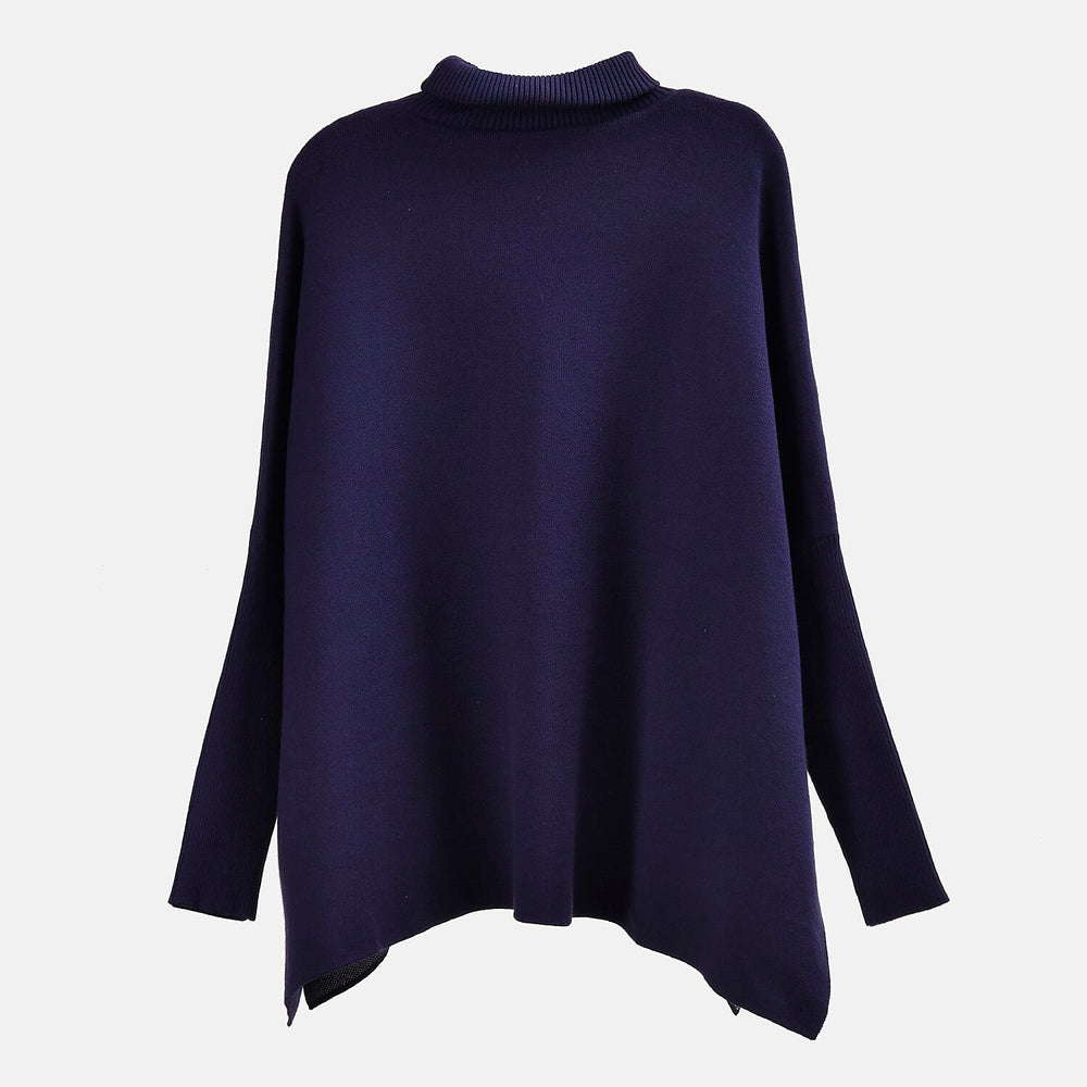 Tamsy Crew Neck Leaf Pattern Stripe Jumper (Size Upto 18) - Blue - White 50% Viscose