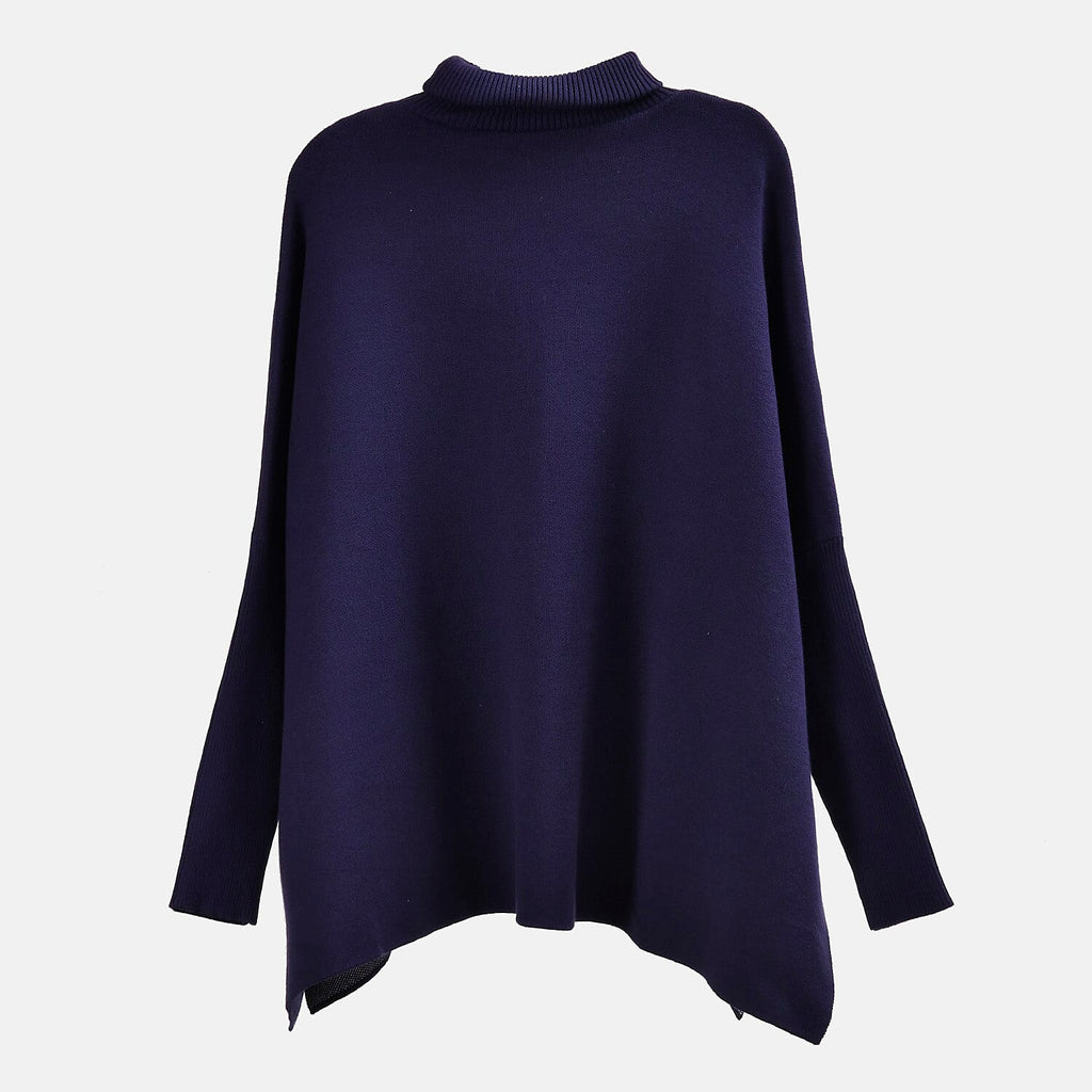 Tamsy Crew Neck Leaf Pattern Stripe Jumper (Size Upto 18) - Blue - White 50% Viscose