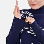 Tamsy Crew Neck Leaf Pattern Stripe Jumper (Size Upto 18) - Blue - White 50% Viscose