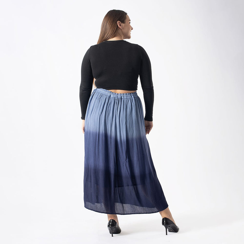 Tamsy Viscose Ombre Long Skirt (Size S, 8-10) - Blue Ombre