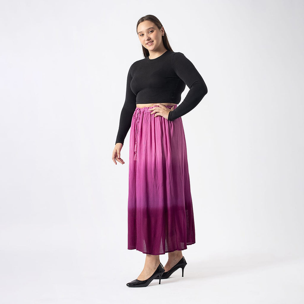 Tamsy Viscose Ombre Long Skirt (Size L, 16-18) - Pink Ombre