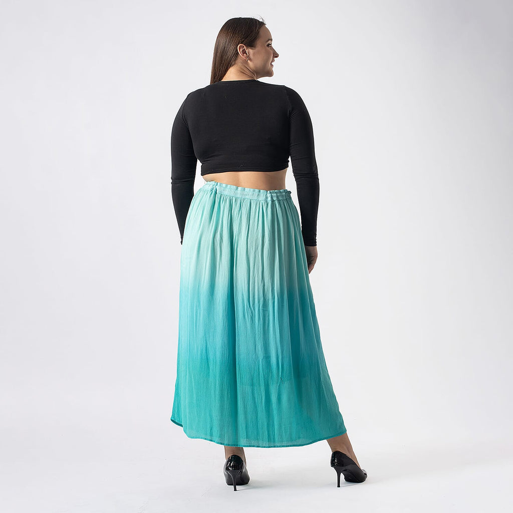 Tamsy Viscose Ombre Long Skirt (Size L,16-18) - Turquoise