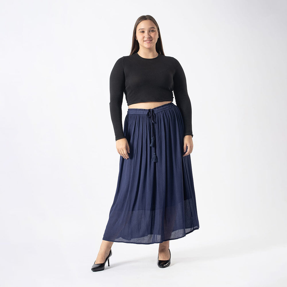 Tamsy Viscose Ombre Long Skirt (Size L, 16-18) - Navy