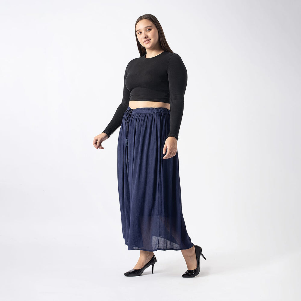 Tamsy Viscose Ombre Long Skirt (Size L, 16-18) - Navy