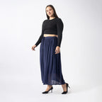Tamsy Viscose Ombre Long Skirt (Size L, 16-18) - Navy