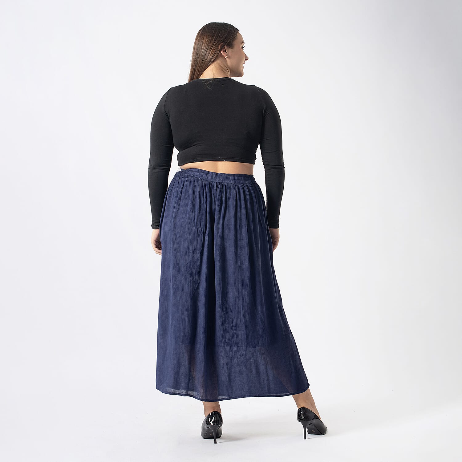 Tamsy Viscose Ombre Long Skirt (Size XL, 20-22) - Navy