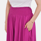 Tamsy 100% Viscose Floral Pattern Smocked Waist Culottes (One Size) - Purple
