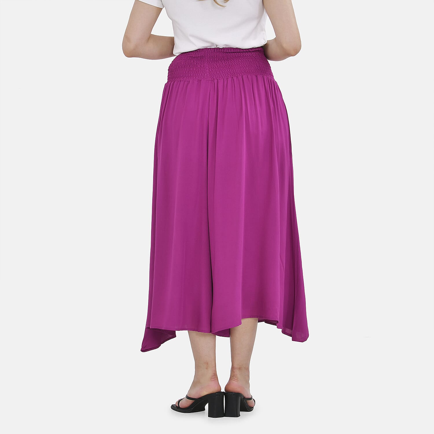 Tamsy 100% Viscose Paisley Pattern Smocked Waist Culottes (Curve Size) - Purple