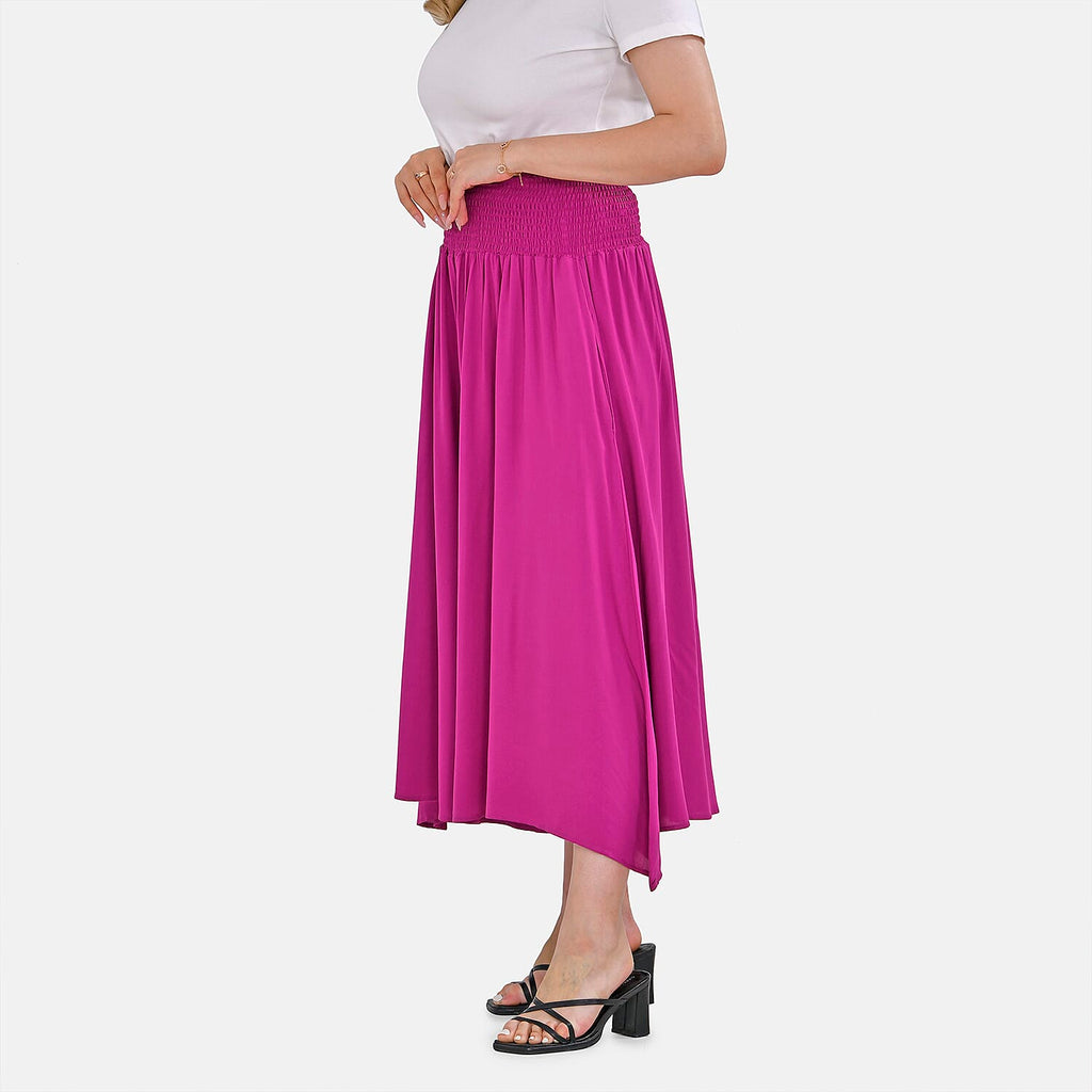 Tamsy 100% Viscose Paisley Pattern Smocked Waist Culottes (Curve Size) - Purple