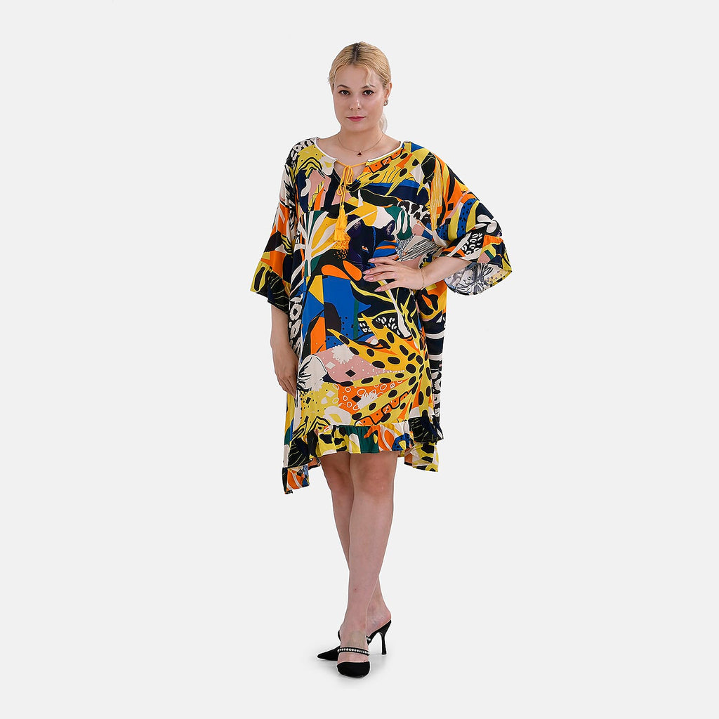Closeout Deal 100% Viscose Womens Printed R-Neck Top (One Size) - Black & Multi