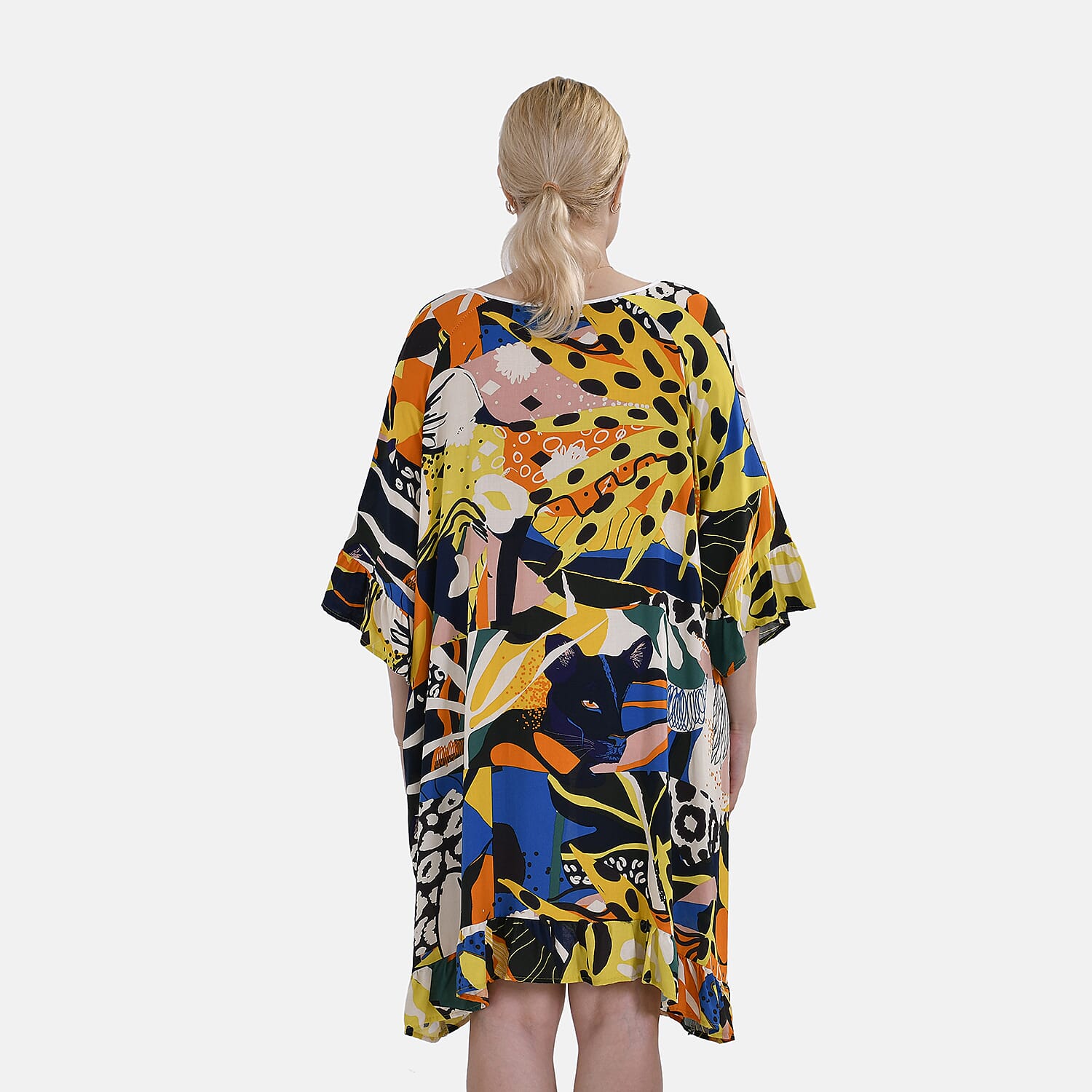Closeout Deal 100% Viscose Womens Printed R-Neck Top (One Size) - Black & Multi