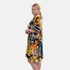 Closeout Deal 100% Viscose Womens Printed R-Neck Top (One Size) - Black & Multi