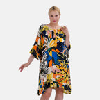 Closeout Deal 100% Viscose Womens Printed R-Neck Top (One Size) - Black & Multi