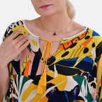 Closeout Deal 100% Viscose Womens Printed R-Neck Top (One Size) - Black & Multi